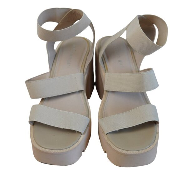 Madden Girl Templee‎ Lug Sole Sandal Beige Size 8 Platform Heel Elastic Straps - Picture 4 of 9